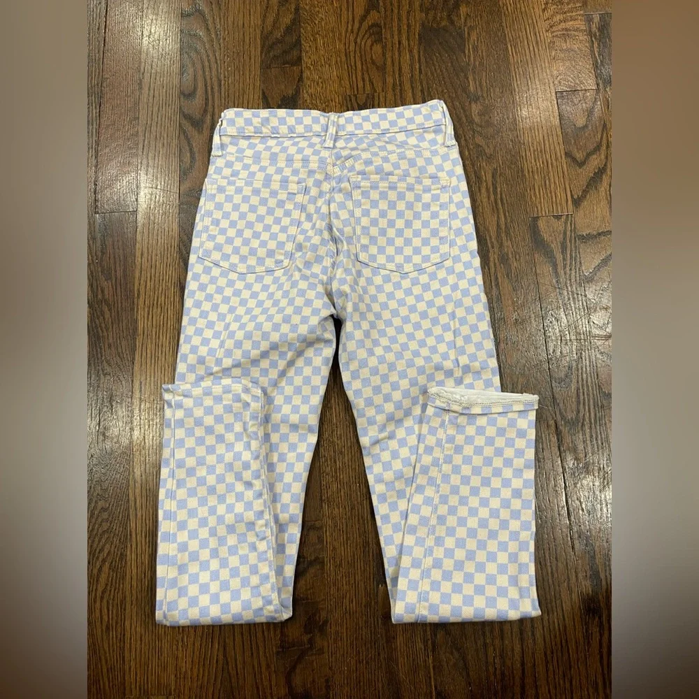 Old Navy girls Blue and Cream Checkered rockstar Jeggings size 14